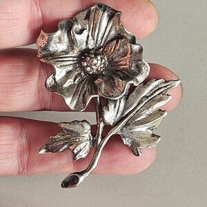 Vintage Gump's Cini Sterling Silver Pansy Flower Brooch Pin 2.75" 24g Unsigned